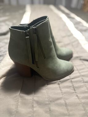 Women's Sage Green Suede Ankle Booties with Side Zipper